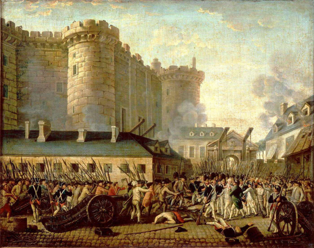 pintura representando a queda da bastilha, fundamental acontecimento para a revolução francesa