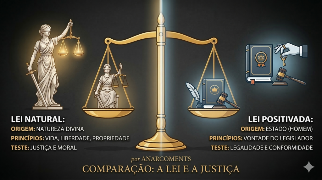 Comparação entre lei natural e lei positivada [imagem feita por IA]